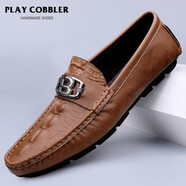 花花皮匠（PLAYCOBBLER）休閑豆豆鞋男新款真皮簡(jiǎn)約時(shí)尚懶人百搭一腳蹬套腳耐磨防滑駕車(chē)鞋 棕色 37