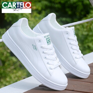 卡帝樂鱷魚（CARTELO）品牌斷碼男鞋春秋運(yùn)動(dòng)鞋子男2024新款白色板鞋百搭休閑小白鞋 718白綠 43