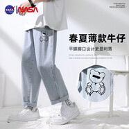 NASA BASE官方潮牌聯(lián)名牛仔褲男女款春季薄款寬松直筒青少年大碼休閑褲子男 628-淺藍（小熊款） M （建議100-120斤）