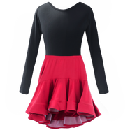 酷系（Cuulrite）女孩拉丁舞服裝兒童舞蹈服少兒表演練功夏季比賽服女童拉丁舞裙 黑色連體服長袖+酒紅魚尾裙 120 身高110-120cm