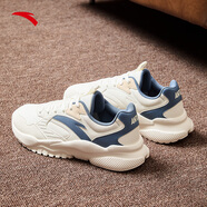 安踏引力丨男鞋皮面防潑水休閑鞋子男秋冬軟底運動(dòng)鞋老爹鞋減震跑步鞋 【防潑水皮面】白/香檳色/棋盤(pán)灰-10 42