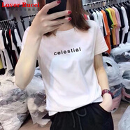LOVER RUCCI歐洲站2025年新款歐貨潮白色t恤女ins短袖純棉寬松打底衫內(nèi)搭夏裝 220-119白色 L 適合100-115斤