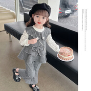 G·DUCK KIDS小黃鴨女童秋裝2025新款套裝女童小香風(fēng)休閑長袖女寶寶洋氣小童三 黑色三件套 +同款包包 110