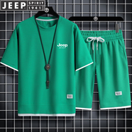 JEEP SPIRIT吉普短袖T恤男短褲運(yùn)動(dòng)套裝休閑兩件套夏季商務(wù)中青年 綠色 XL (145斤-160斤)