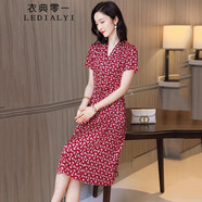 衣典零一（LEDIALYI）2025夏季女裝新款高端氣質(zhì)品牌中年真絲連衣裙桑蠶絲碎花裙子夏天 紅色 L