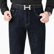 AEMAPE蘋(píng)果牛仔褲男褲子寬松直筒褲彈力秋冬款中年男人商務(wù)品牌休閑褲子 HK20220905深藍 厚款 標準五袋款 35 腰圍2尺7