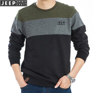 JEEP SPIRIT吉普休閑長袖t恤男士圓領(lǐng)純棉套頭衫拼色寬松男裝打底上衣5008 5008軍綠 XL