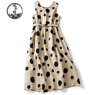 毓欣錦時(shí)尚波點(diǎn)減齡顯瘦亞麻背心裙女夏季寬松休閑中長(cháng)款棉麻無(wú)袖連衣裙 圖片色（官方） XL(130-145斤)（官方）