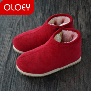OLOEY傳統(tǒng)高幫純手工棉鞋特厚保暖男鞋燈芯絨老人鞋家居冬季加厚保暖鞋 玫紅色 復(fù)合底 36 【選大二碼】