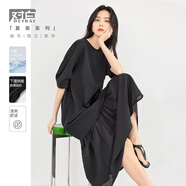 對白索羅娜慵懶風(fēng)連衣裙2024新款女垂墜感連衣裙氣質(zhì)顯瘦小黑裙子 靜謐黑 XL