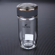 WoLong臥龍水杯子矮胖單層玻璃杯男女士加厚透明泡茶杯簡(jiǎn)約鵝蛋杯高端 皮紋黑 260ml 單層無(wú)茶隔 臥龍鵝蛋杯