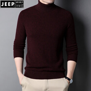 JEEP SPIRIT羊毛衫男秋冬季可機(jī)洗半高領(lǐng)寬松加厚毛衣中年男士羊毛打底針織衫 暗紅 2XL