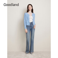 音兒（YINER）Goodland美地女裝春季法式優(yōu)雅短款圓領(lǐng)羊毛混紡針織開(kāi)衫 淺藍 XL