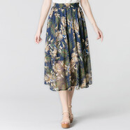 特尚萊菲 半身裙夏雪紡印花長(cháng)裙百褶裙仙女裙松緊腰沙灘半裙子 WWH8103 藍色 L(2尺2-2尺3)