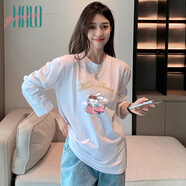 Halo QueenT恤女春季長袖圓領(lǐng)T恤可愛兔子印花T恤寬松顯瘦上衣女H143T2481