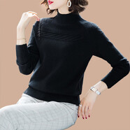 記述春秋春裝新款半高領(lǐng)純色毛衣女寬松百搭長袖針織衫女春秋上衣 8920黑色 2XL #(建議126-130斤)
