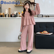G.DUCKKIDS女童秋季闊腿褲套裝2024新款洋氣時(shí)髦女大童春秋裝兒童裝兩件套潮 皮粉色 150cm