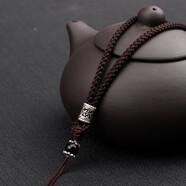 素繩坊純手工編織925銀路路通六子真言黑曜石翡翠玉蜜蠟和田玉文玩佩項鏈吊墜掛繩男女式毛衣鏈掛繩子 路路通繩扣款咖啡繩