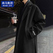 棉致中長(zhǎng)款風(fēng)衣外套男生秋冬季英倫風(fēng)痞帥呢子大衣高檔加棉保暖外套 黑色 2XL 【140-160斤】