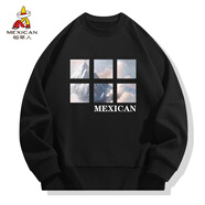 稻草人（MEXICAN）衛(wèi)衣男圓領(lǐng)長袖t恤定制印花打底衫男春秋季休閑男裝 黑色 2XL