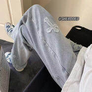 布恩普美式潮牌褲子男春秋季新款牛仔褲十字架潮流闊腿長褲寬松直筒褲子 T299藍色 L