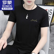 羅蒙（ROMON）2件】莫代爾男士短袖t恤夏季2025新款冰絲潮流薄款圓領(lǐng)半袖上衣服 035款-黑色 M 105-120斤