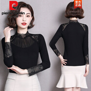 皮爾卡丹（pierre cardin）春秋裝2025年新款半高領(lǐng)蕾絲打底衫女內(nèi)搭莫代爾長袖t恤上衣小衫 6905黑 圓形立領(lǐng)蕾絲拼接長袖 XXS 加大碼(130斤-160斤)