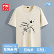 名創(chuàng)優(yōu)品（MINISO）冰絲t恤男夏季中國風(fēng)國潮速干涼感透氣短袖男青少年籃球運動半袖 淺米(a墨竹仙鶴) M 170(體重100-120斤左右)