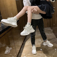 歐邁捷（OUMAIJIE）休閑情侶鞋子老爹鞋男女網(wǎng)面學生男球鞋百搭青少年潮鞋男 米白色/加絨款2128-1 41 運動碼偏小