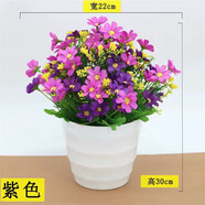 綠秀 仿真花套裝假花擺件塑料花含花瓶花束仿真植物盆景餐桌裝飾花 大盆跳蘭菊/紫色 含塑料盆