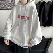 君茵衛(wèi)衣男秋冬季衣服港風(fēng)學(xué)生寬松連帽印花情侶春秋外套加絨男裝 白色HAMU XL