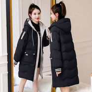 瑾衣媛棉服女冬裝年新款韓版寬松棉衣女中長(cháng)款加厚棉襖外套 黑色 2XL 【135-148斤】