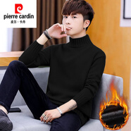 皮爾卡丹（pierre cardin）2024秋冬新款半高領(lǐng)毛衣男針織毛線衫內(nèi)搭打底衫加絨加厚有領(lǐng)中領(lǐng) 147中領(lǐng)毛衣-黑色 加絨 L 110-130斤
