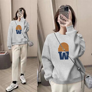 登森奧奧衛衣女加絨加厚春秋冬季新款百搭圓領(lǐng)寬松女士上衣 淺灰色（帽子）薄款 M 建議105-125斤