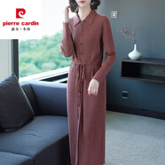 皮爾卡丹秋冬長款毛衣連衣裙2024新款時尚韓版過膝女裝長袖針織打底連衣裙 磚紅色 S 建議【85-100斤】