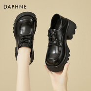DAPHNE達芙妮樂(lè )福鞋女秋季新款厚底百搭英倫風(fēng)復古系帶牛津小皮鞋春秋單鞋 黑色 跟高6cm 36 (230mm)