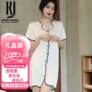 法國KJ冰絲睡裙夏季超薄性感短袖ins公主風(fēng)襯衫式荷葉邊女士睡衣睡裙睡袍居家服 白色睡裙 L（適合100-120斤）