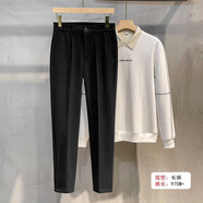 佐優(yōu)品褲子男夏季直筒修身高級感西裝褲休閑長褲百搭九分毛呢小西褲 M20黑色長褲春秋款 3XL 建議160-175斤
