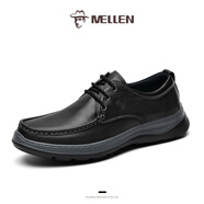 名郎 MELLEN男鞋新款英倫超輕底輕便頭層牛皮透氣舒適系帶套腳商務休閑皮鞋 黑色 39