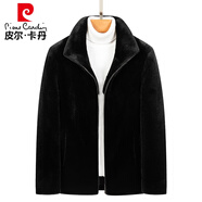 皮爾卡丹（pierre cardin）貂絨大衣男士整貂毛休閑年輕卡貂絨皮毛一體皮草卡貂絨外套針織 黑色 立領(lǐng)款 XL 135-150斤