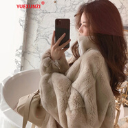 YUEXUNZI秋冬季新款女裝仿羊羔絨外套白色小香風(fēng)氣質(zhì)百搭洋氣衣服連帽上衣 香檳色Yiziling M