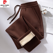 皮爾卡丹（pierre cardin）品牌咖啡色直筒衛(wèi)褲女加絨加厚2024新款秋冬羊羔絨運(yùn)動褲 棕色 S