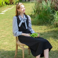 LAGOGO法式黑色簡(jiǎn)約連衣裙女拉谷谷春季新款氣質(zhì)百搭彈力背心裙子 黑色(W1) XL