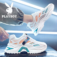 花花公子（PLAYBOY）男鞋2025秋季新款潮流百搭增高鞋子男休閑透氣跑步運(yùn)動(dòng)老爹鞋男 白藍(lán)CPL1250536 41