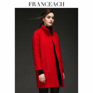 法涵意弛冬新款黑色兩面穿拼接加棉毛呢外套加厚呢子大衣女中長(cháng)款 紅色 2XL
