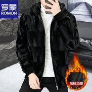 羅蒙（ROMON）秋冬季外套男加棉加厚青年連帽貂毛絨夾克韓版潮流休閑呢子大衣服 黑色 L