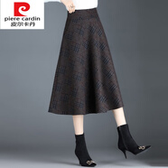 皮爾卡丹針織 2025新款半身裙女秋冬高腰a字裙中長(cháng)款百褶裙冬季配大衣氣質(zhì) 格子 S
