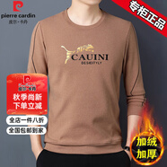 皮爾卡丹高檔純棉長(cháng)袖t恤男士圓領(lǐng)衛衣男春秋季新款男裝打底衫潮流上衣丅 9910-駝色加絨加厚保暖 175/XL建議135-150斤