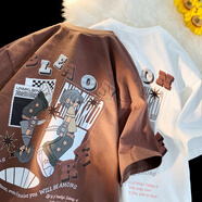 至唯 重磅純棉短袖t恤夏季新款280克雙紗美式潮牌卡通寬松潮流衣服男 T713咖啡色 3XL 【推薦165-180斤】