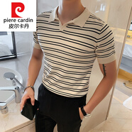 皮爾卡丹韓國氣質(zhì)短袖POLO男衫男韓版修身純色半袖針織衫潮流翻領(lǐng)T恤男 6807杏色 XL